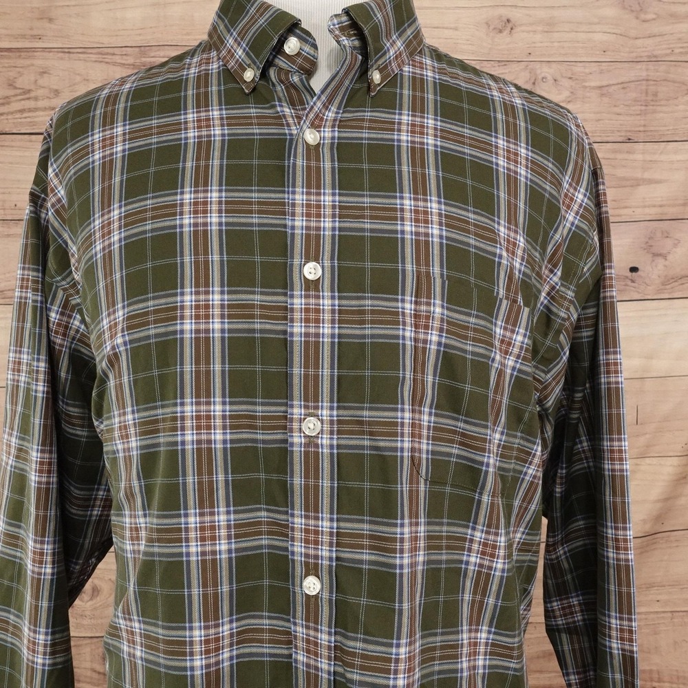Roundtree & Yorke Travel Smart Shirt Mens 2XL Green Plaid Long Sleeve Button-Up
